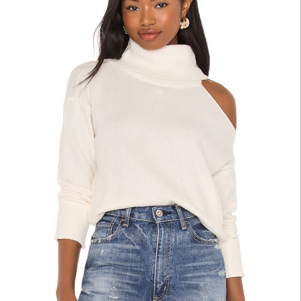 1.STATE Cutout Shoulder Turtleneck Sweater Antique White Ivory XS